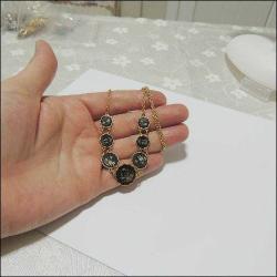 Antika El yapımı  Gümüş ve Altın kakma Shakudo Kolye Japonya 0064