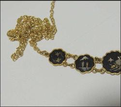 Antika El yapımı  Gümüş ve Altın kakma Shakudo Kolye Japonya 0064