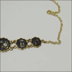 Antika El yapımı  Gümüş ve Altın kakma Shakudo Kolye Japonya 0064