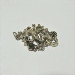 Vintage Gümüş Kaplama Jade Taşlı Dragon Kolye Ucu Uzakdoğu 0064