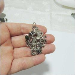 Vintage Gümüş Kaplama Jade Taşlı Dragon Kolye Ucu Uzakdoğu 0064