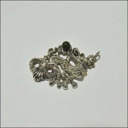 Vintage Gümüş Kaplama Jade Taşlı Dragon Kolye Ucu Uzakdoğu 0064