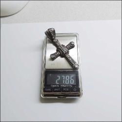 Eski 925 Ayar Gümüş ve Zirkon Taşlı Haç Kolye Ucu Amerika 0039