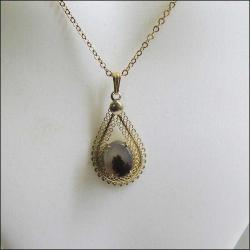 Antika 12K Altın Dolgu Akik Taşlı Kolye Amerika 0017