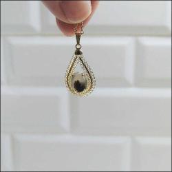 Antika 12K Altın Dolgu Akik Taşlı Kolye Amerika 0017