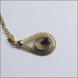 Antika 12K Altın Dolgu Akik Taşlı Kolye Amerika 0017