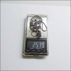 Vintage 925 Gümüş Sedef Mor Kristal Taşlı Kolye 0025