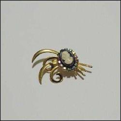 Retro Altın Ton Renkli Taşlı Akrilik Cameo Bayan Portresi Broş İğne 0063