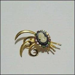 Retro Altın Ton Renkli Taşlı Akrilik Cameo Bayan Portresi Broş İğne 0063