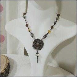 Vintage Bakır Ton Taşlı Kolye   0062