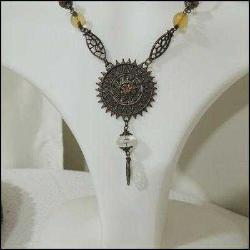 Vintage Bakır Ton Taşlı Kolye   0062