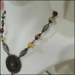 Vintage Bakır Ton Taşlı Kolye   0062