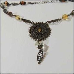 Vintage Bakır Ton Taşlı Kolye   0062