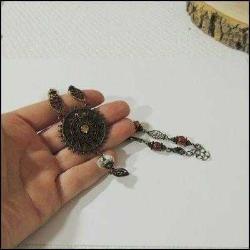 Vintage Bakır Ton Taşlı Kolye   0062