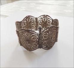 Antika  El Yapımı 925 Gümüş Telkari Bilezik Meksika 0001