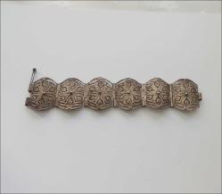 Antika  El Yapımı 925 Gümüş Telkari Bilezik Meksika 0001