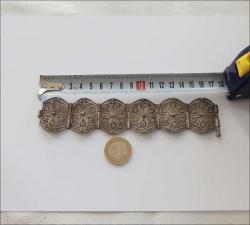 Antika  El Yapımı 925 Gümüş Telkari Bilezik Meksika 0001