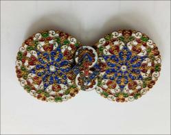 Antika  El yapımı Altın Kaplama Fransız Champleve Mineli Kemer Tokası Mükemmel 0063