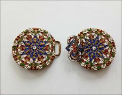 Antika  El yapımı Altın Kaplama Fransız Champleve Mineli Kemer Tokası Mükemmel 0063