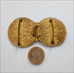 Antika  El yapımı Altın Kaplama Fransız Champleve Mineli Kemer Tokası Mükemmel 0063