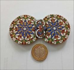 Antika  El yapımı Altın Kaplama Fransız Champleve Mineli Kemer Tokası Mükemmel 0063