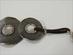 Vintage KENNETH COLE Gümüş Ton Metal Taşlı Deri Kordonlu Bileklik   0062