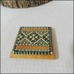 Vintage Mavi Boncuklu Ahşap Pudriyer Peru