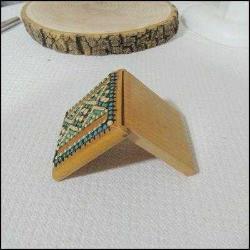 Vintage Mavi Boncuklu Ahşap Pudriyer Peru