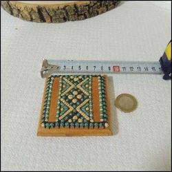 Vintage Mavi Boncuklu Ahşap Pudriyer Peru