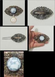 Antika Bakır Dantel Porselen Taşlı Kürk İğnesi   0006