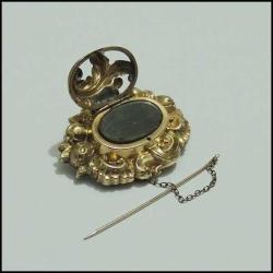 Victorian 10K 10 Ayar Altın İnsan Saçlı YAS Broşu El yapımı0033