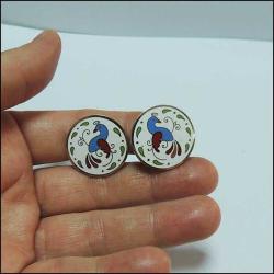 Vintage Klipsli Mineli Kuşlar Yuvarlak Küpeler