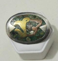 Sterling 925 Gümüş Turkuaz Kakma Broş Kolye Ucu El yapımı  0007