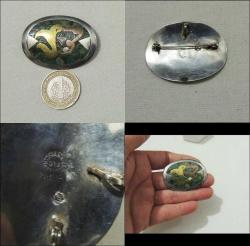 Sterling 925 Gümüş Turkuaz Kakma Broş Kolye Ucu El yapımı  0007