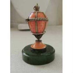 Vintage FABERGE Nephrite Jade Guilloche Mineli Gümüş Kolye Ucu ve Standı El Yapımı  0027