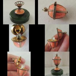 Vintage FABERGE Nephrite Jade Guilloche Mineli Gümüş Kolye Ucu ve Standı El Yapımı  0027