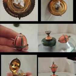 Vintage FABERGE Nephrite Jade Guilloche Mineli Gümüş Kolye Ucu ve Standı El Yapımı  0027