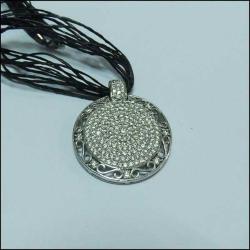 Vintage GWE Designer 925 Gümüş Zirkon Taşlı Yuvarlak Kolye Ucu