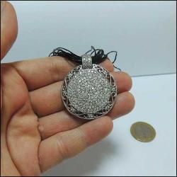 Vintage GWE Designer 925 Gümüş Zirkon Taşlı Yuvarlak Kolye Ucu