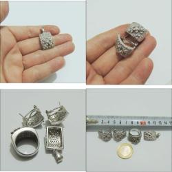 Vintage 925 Gümüş Zirkon Taşlı Yüzük Küpe Kolye 0024