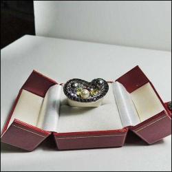 Vintage 925 Ayar Gümüş Beyaz Mineli Kristal Taşlı Paisley Yüzük Ölçü 9  0053