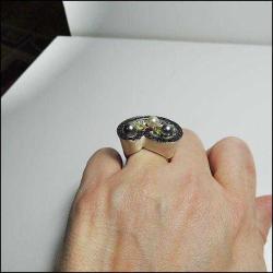 Vintage 925 Ayar Gümüş Beyaz Mineli Kristal Taşlı Paisley Yüzük Ölçü 9  0053