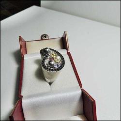 Vintage 925 Ayar Gümüş Beyaz Mineli Kristal Taşlı Paisley Yüzük Ölçü 9  0053