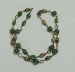 Antika Altın Dolgu Yeşim Taşlı Jade Kolye   0018