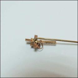 Antika 14K 14 Ayar Altın Kum İnci ve Mavi Taşlı Haç Yaka İğnesi Stickpin 0042