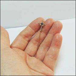 Antika 14K 14 Ayar Altın Kum İnci ve Mavi Taşlı Haç Yaka İğnesi Stickpin 0042