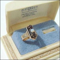 Antika 10 Ayar Altın Garnet ve Opal Taşlı Yüzük Ölçü 7 0096