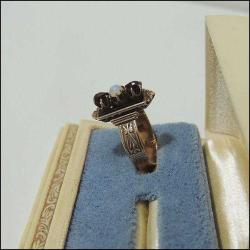 Antika 10 Ayar Altın Garnet ve Opal Taşlı Yüzük Ölçü 7 0096
