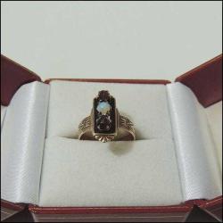 Antika 10 Ayar Altın Garnet ve Opal Taşlı Yüzük Ölçü 7 0096
