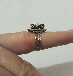 Antika 10 Ayar Altın Garnet ve Opal Taşlı Yüzük Ölçü 7 0096